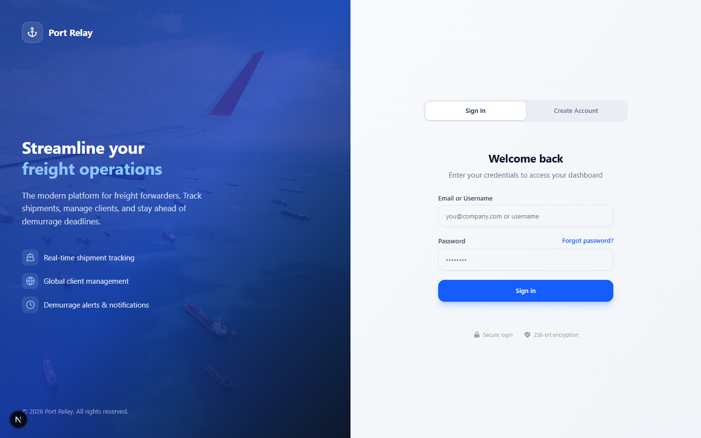 Login page