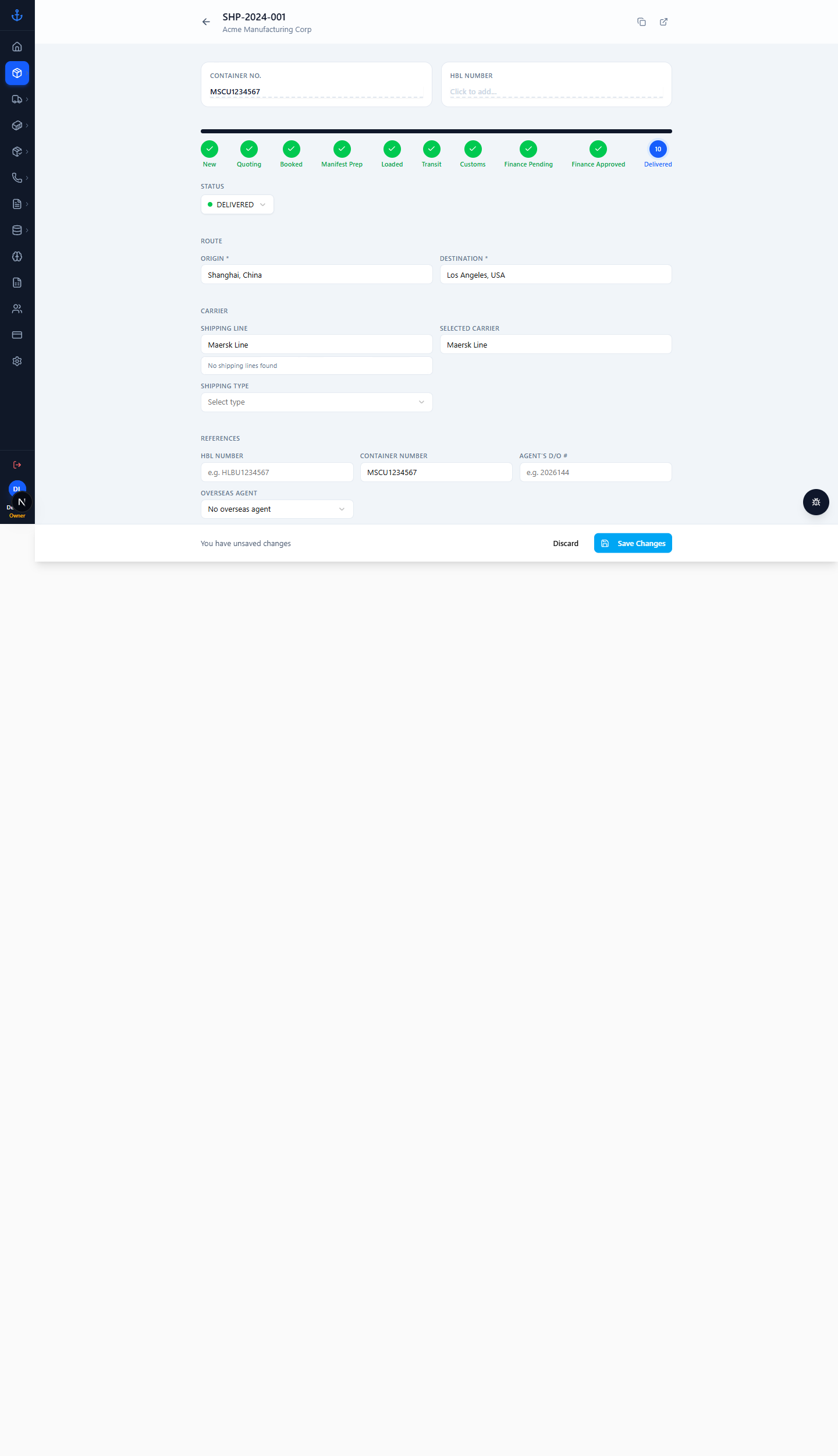 Shipment detail — delivered