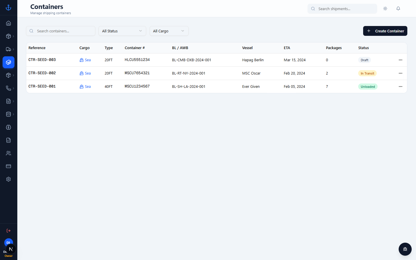 Containers list