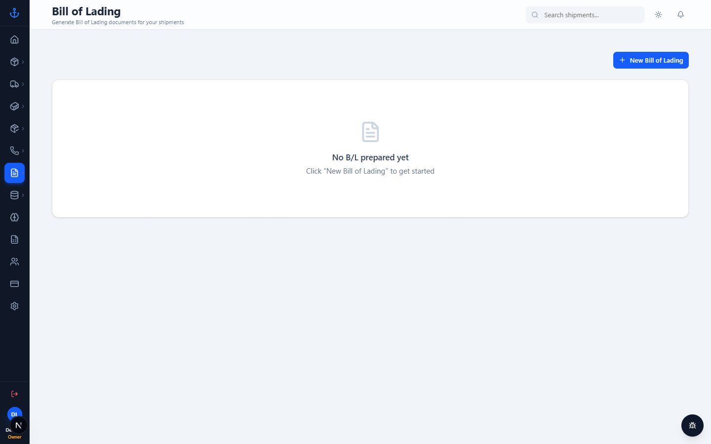 Bill of Lading page