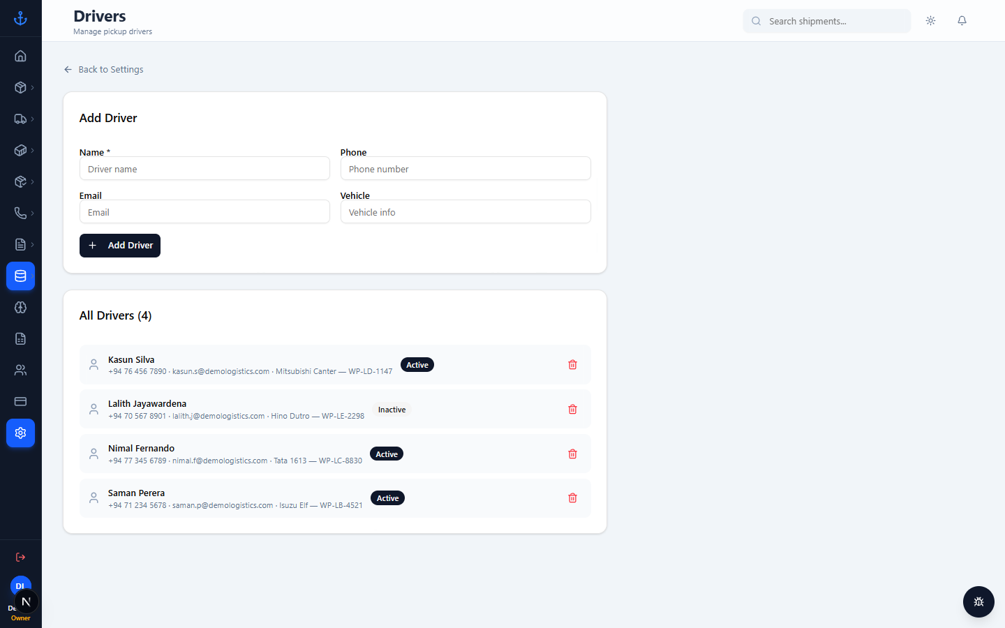 Settings — drivers